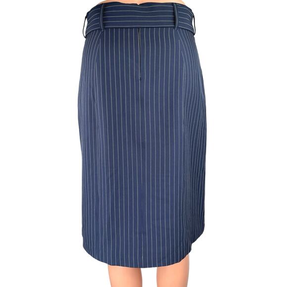 Banana Republic Blue Pin Striped Belted Slit Knee Length Straight Pencil Skirt 0 - Picture 3 of 5